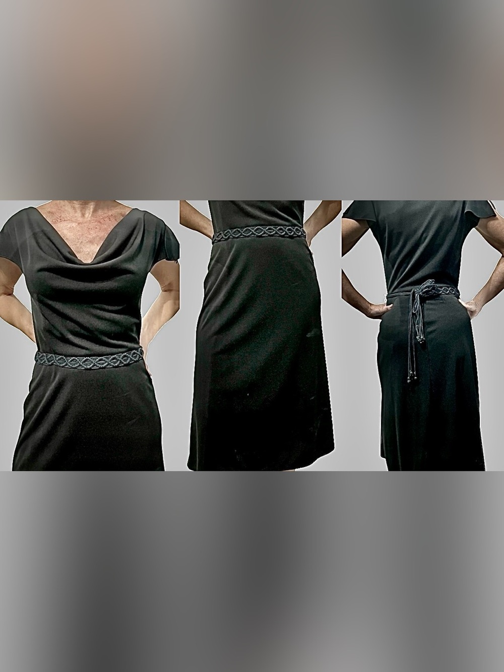 EXPRESS BLACK COWL NECK MIDI DRESS WITH ROPE STYLE BELT..